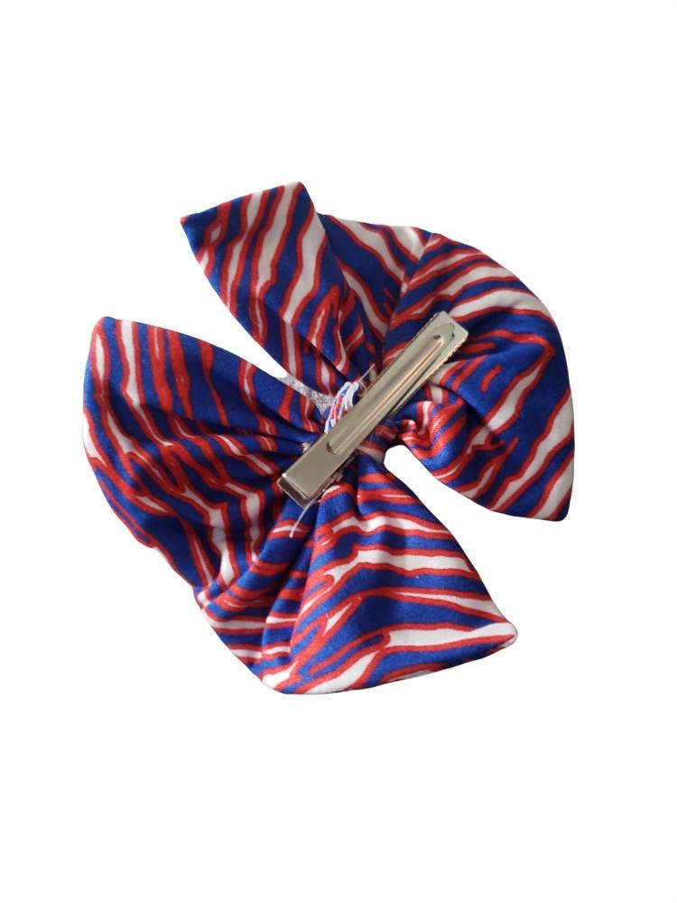 Buffalo football Mafia zebra bow headband or gator hair clip red white and blue.