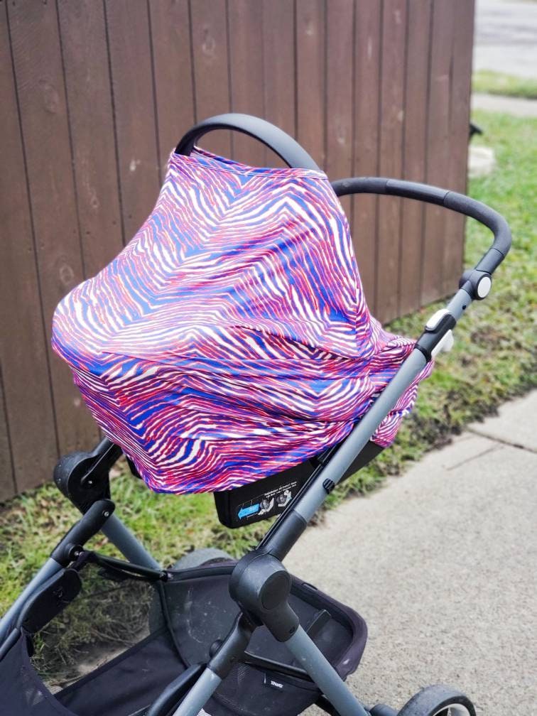 Buffalo Football Zebra  Multi-use Baby Infant Car Seat Cover Canopy, nursing cover, highchair, Super Soft & Stretchy, Baby Gift. 6in1